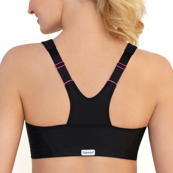 Set of 3! 42B Glamorise SPORT Bra (HIGH-IMPACT) Black (RACERBACK) T-Back Zip NEW - Picture 15 of 16